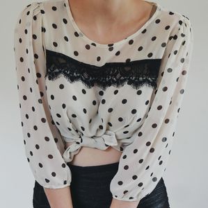 Monteau Lacy polka-dot B&W Blouse L